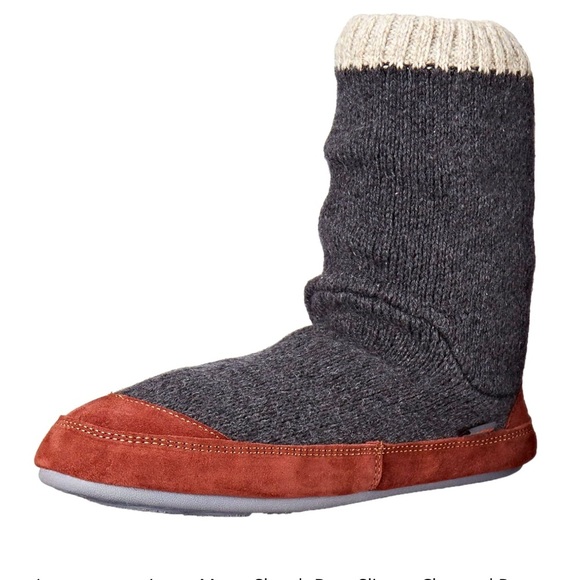Acorn Slouch Boot Slipper in Charcoal Ragg Wool and Suede, size 9-10 - Picture 1 of 8